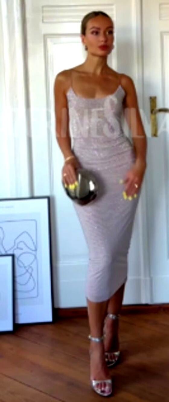 Zara Blush Pink Tulle Midi Dress with Rhinestones Spaghetti Straps Size Small